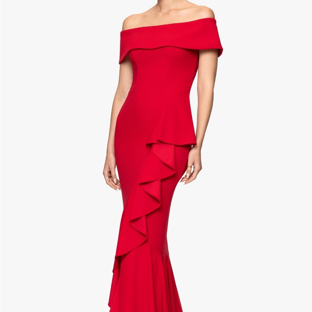 Betsy & Adam Strapless Red Gown Size 10